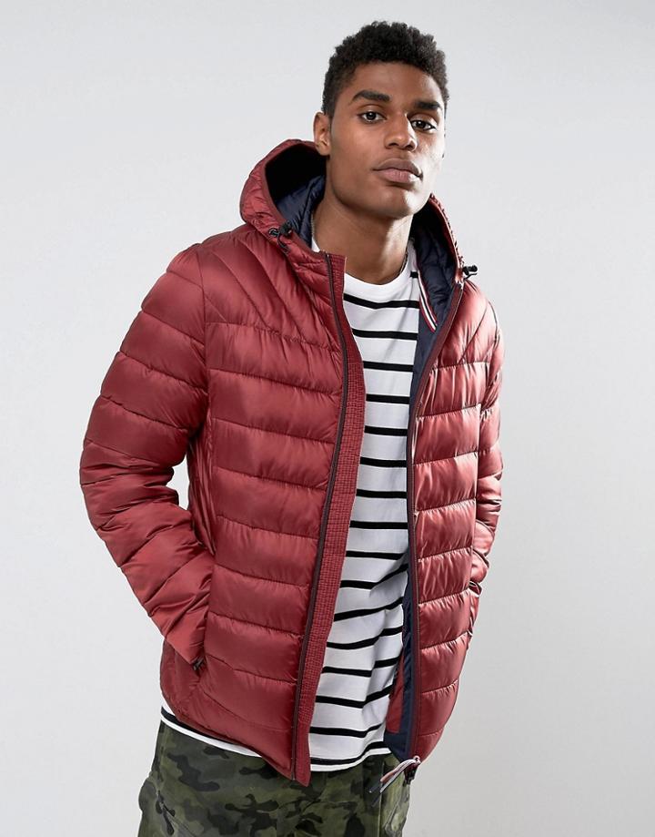 Napapijri Aerons Quilted Hooded Jacket In Burgundy - Red