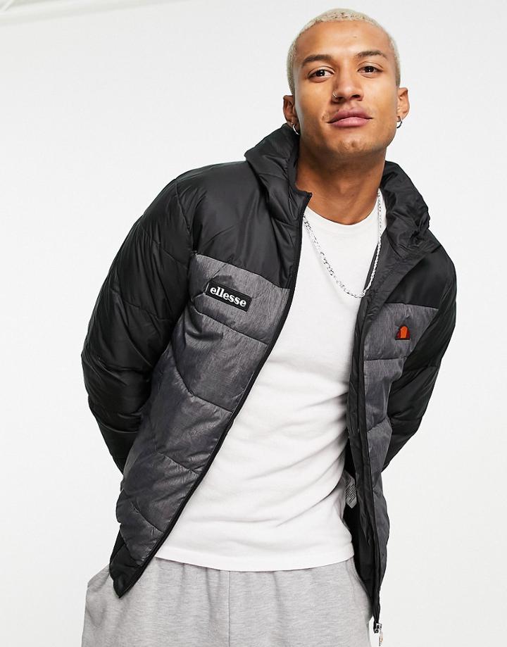 Ellesse Blocked Puffer Jacket In Black And Gray