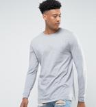 Asos Design Tall Longline Long Sleeve T-shirt With Crew Neck In Grey - Gray