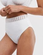 Asos Design Fuller Bust Exclusive High Waist Bikini Bottom In White Stripe Mesh - White