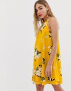 Only Keyhole Floral Shift Mini Dress - Yellow