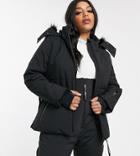 Asos 4505 Curve Ski Belted Jacket With Fur Hood-black