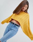 Ax Paris Cable Knit Cropped Sweater - Yellow