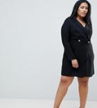 Asos Design Curve Ultimate Tux Mini Dress With Gold Buttons - Black