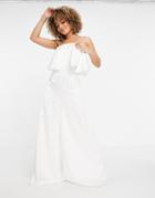 Yaura Bandeau Double Layer Wide Leg Jumpsuit In Ivory-white