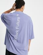 Asos Dark Future Extreme Oversized T-shirt In Brushed Heavyweight Jersey With Logo Prints In Blue