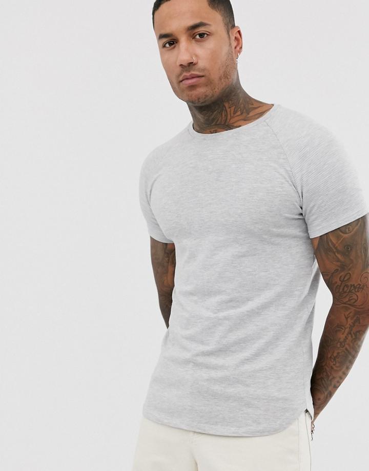 Bershka Ribbed Raglan T-shirt In Gray - Gray