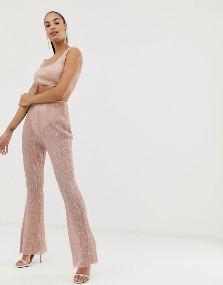 Club L Plisse Sequin Detail Pants-pink