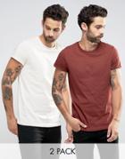 Asos 2 Pack T-shirt With Roll Sleeve In Red/white - Multi