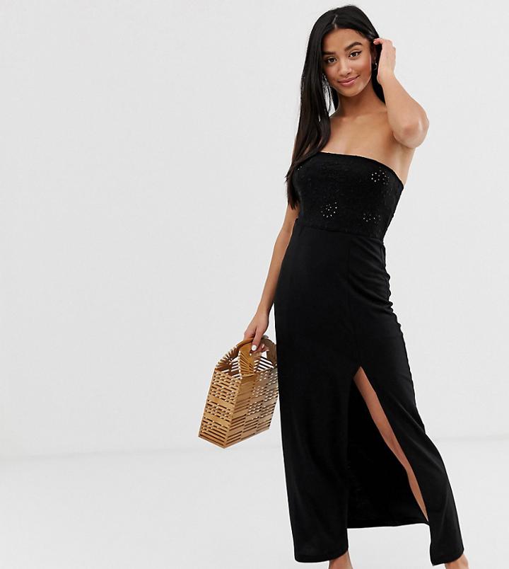 Asos Design Petite Broderie Top Bandeau Maxi Dress-black