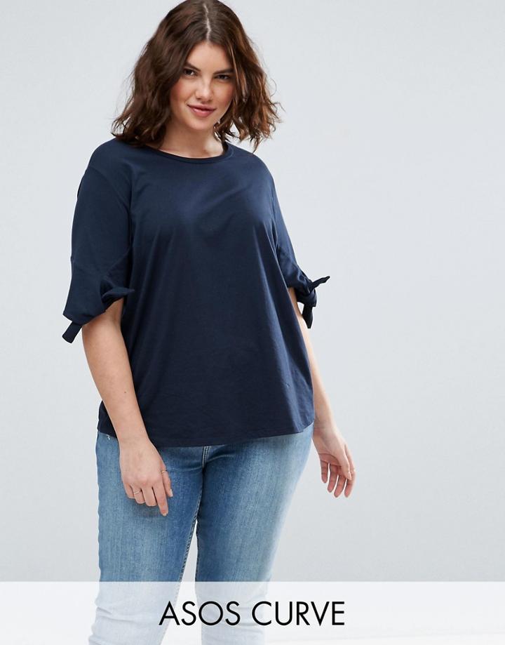 Asos Curve T-shirt With Tie Sleeve And Placement Floral - Multi