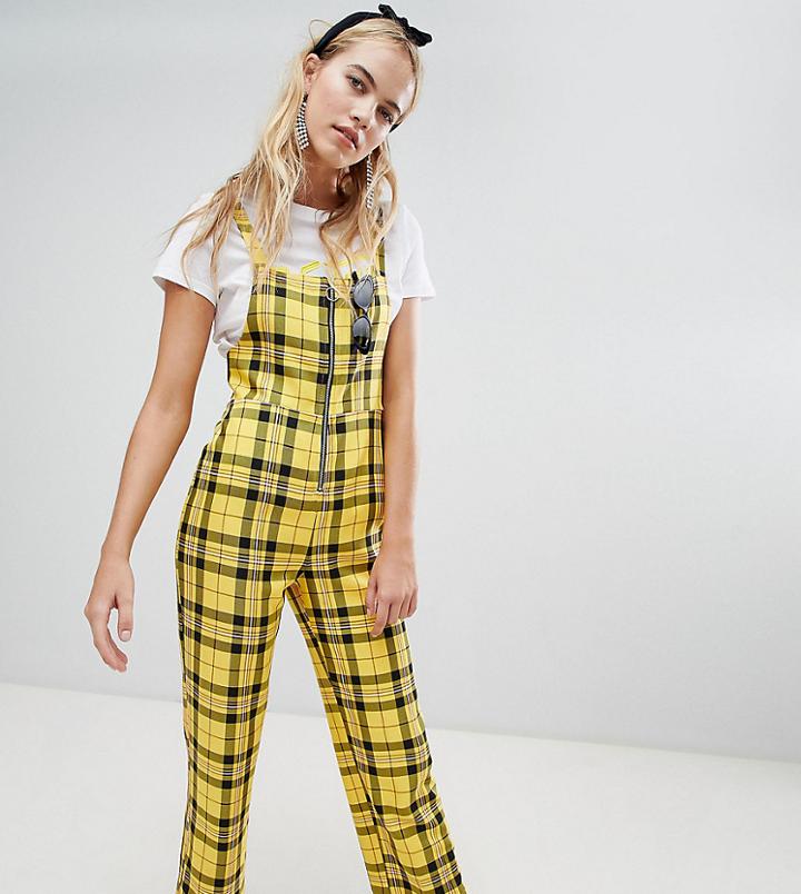 Reclaimed Vintage Inspired Zip Through Jumpsuit In Yellow Check - Yellow