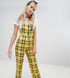 Reclaimed Vintage Inspired Zip Through Jumpsuit In Yellow Check - Yellow