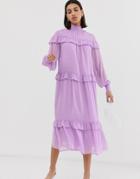 Resume Myra Ruffle Midaxi Smock Dress - Purple