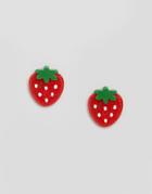 Limited Edition Plastic Strawberry Through Faux Pearl Earrings - Red