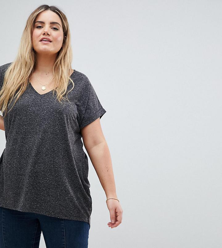 New Look Curve Split Back Tee - Gray