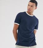Asos Design Tall Organic T-shirt With Ringer In Navy