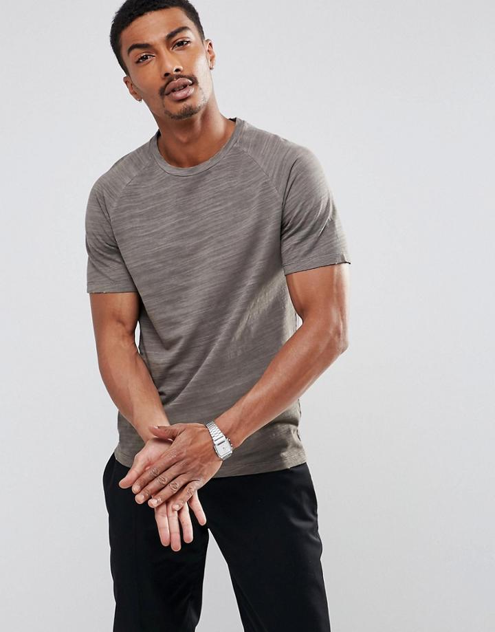 Selected Homme T-shirt With Raglan Sleeve In Slub Cotton - Gray