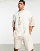 Asos Design Oversized Double Layer T-shirt With Tank Top In Cream-white
