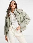 Brave Soul Bunny Hooded Puffer Jacket In Sage-green