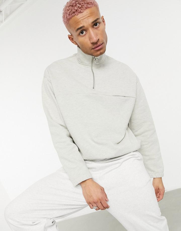 Asos Design Heavyweight Sweatshirt With Half Zip In Oatmeal Heather-neutral