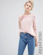 Asos Petite Swing Sweater With Ripple Stitch Sleeve In Cashmere Mix - Pink