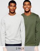 Asos Sweatshirt 2 Pack Grey Marl/ Khaki Save 17%