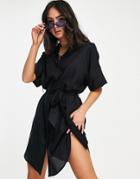 Monki Jenny Belted Mini Shirt Dress In Black