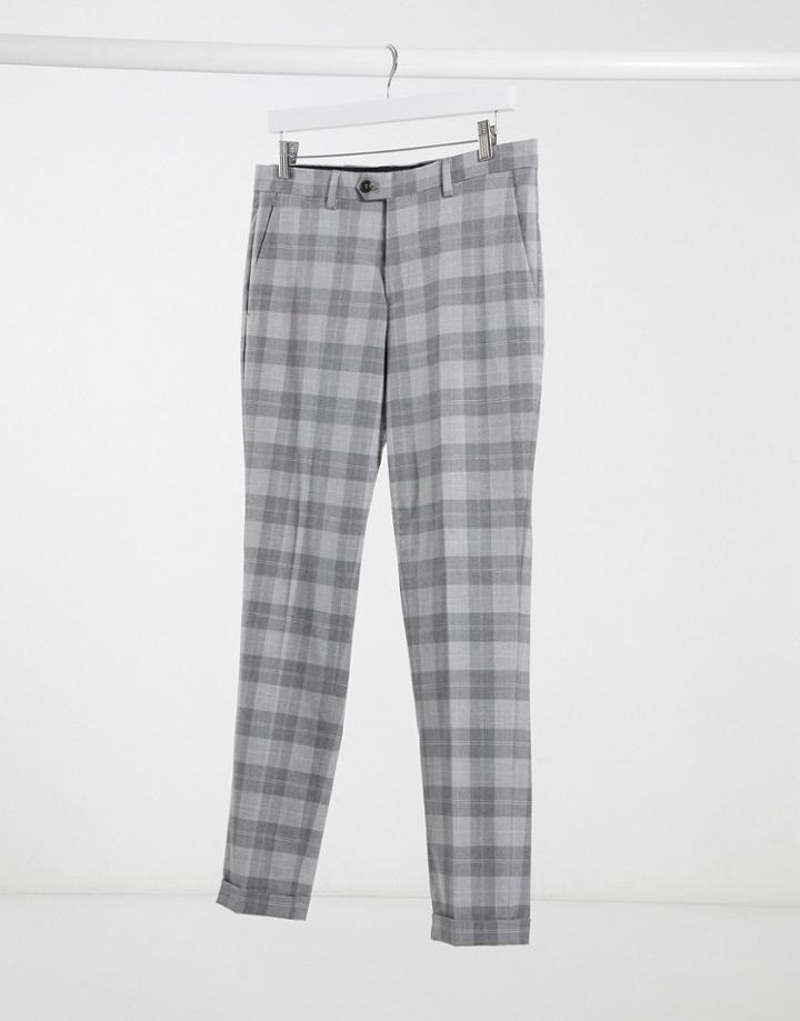 Jack & Jones Premium Pants In Light Gray Check-grey