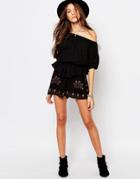 Pull & Bear Embroidered Festival Shorts - Black