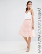 Chi Chi London Petite Premium Lace Full Prom Midi Skirt - Blush