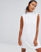 Waven Ditte Denim High Neck Shift Dress - White