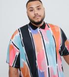 Asos Design Plus Oversized Polo With Abstract Paint Print In Vertical Stripe - Multi