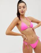 Asos Design Recycled Sleek Triangle Bikini Top In Neon Pink