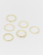 Asos Design Pack Of 6 Rings In Engraved Rope And Twisted Designs In Gold Tone - Gold