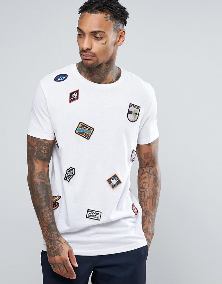 Asos Longline T-shirt With Badges - White