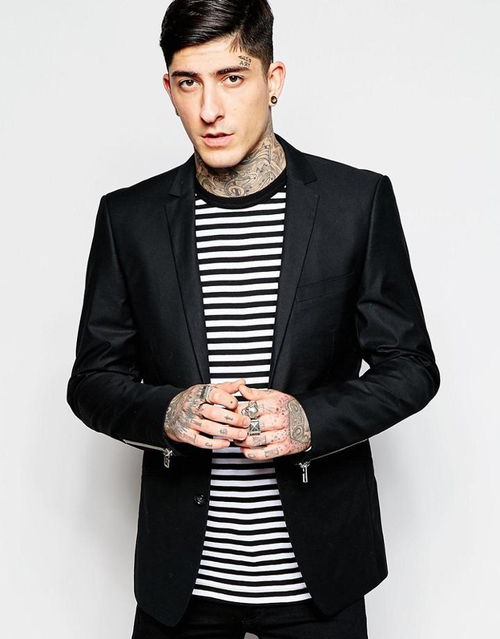 Lindbergh Blazer With Zip Cuff Detail - Black