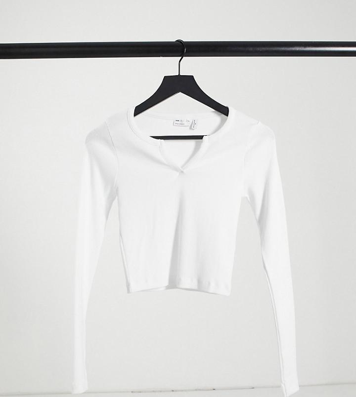 Asos Design Tall Long Sleeve Slim Fit Crop Top With Notch Neck In White