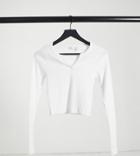 Asos Design Tall Long Sleeve Slim Fit Crop Top With Notch Neck In White