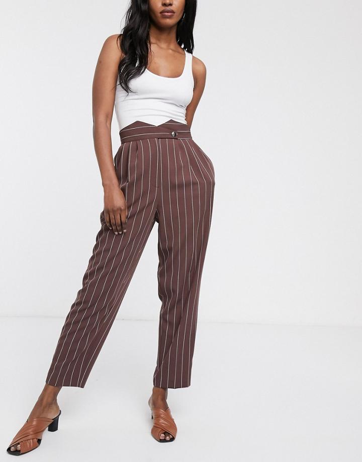 Asos Design Button Detail High Waist 80s Tapered Pants-multi