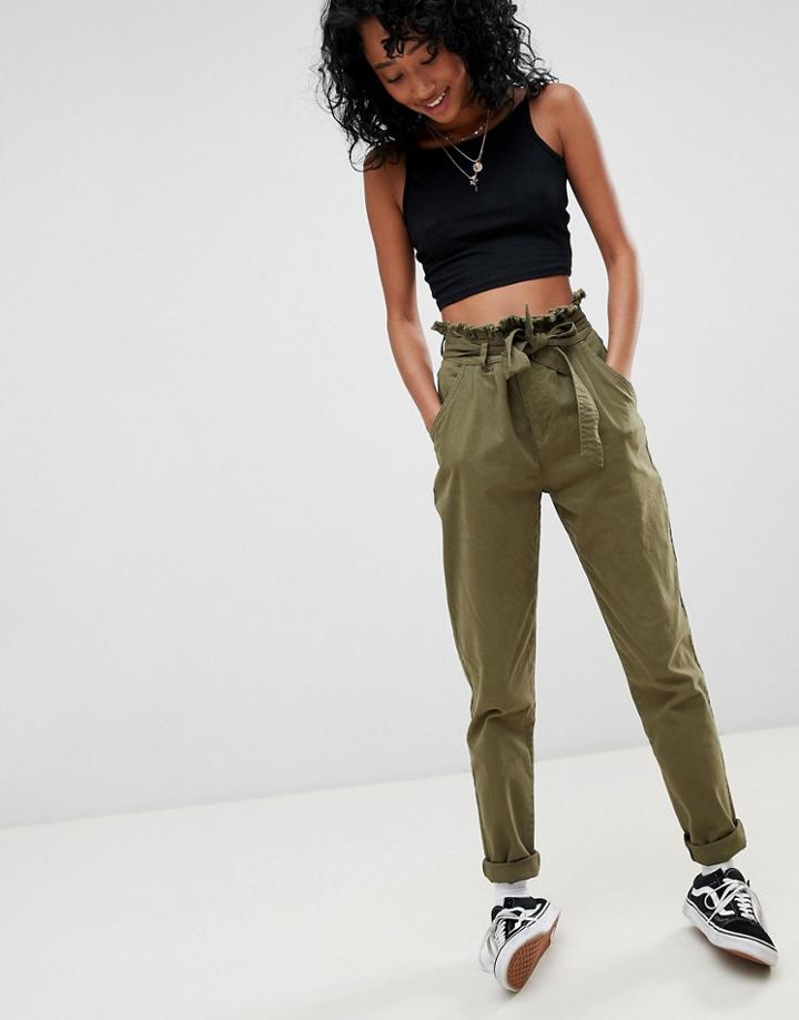 Noisy May Megan High Waisted Army Pants - Green