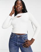 Miss Selfridge Ivory Ribbed Knit Cut-out Sweater-white