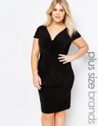 Goddiva Plus Dress With Ruched Detail - Black