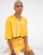 Asos Design Oversized Cropped T-shirt With V Neck In Yellow - Yellow