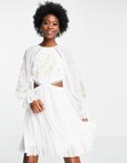 Asos Design Soft Cut Out Side Pleated Mini Dress With Embroidery In White