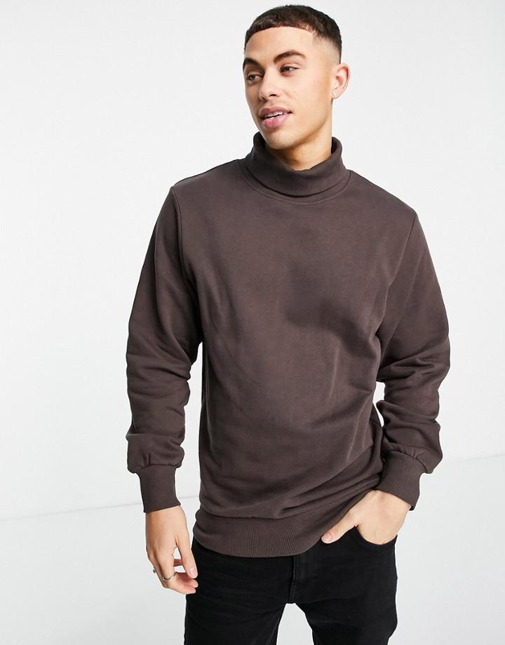 Jack & Jones Originals Oversized High Neck Sweatshirt In Brown