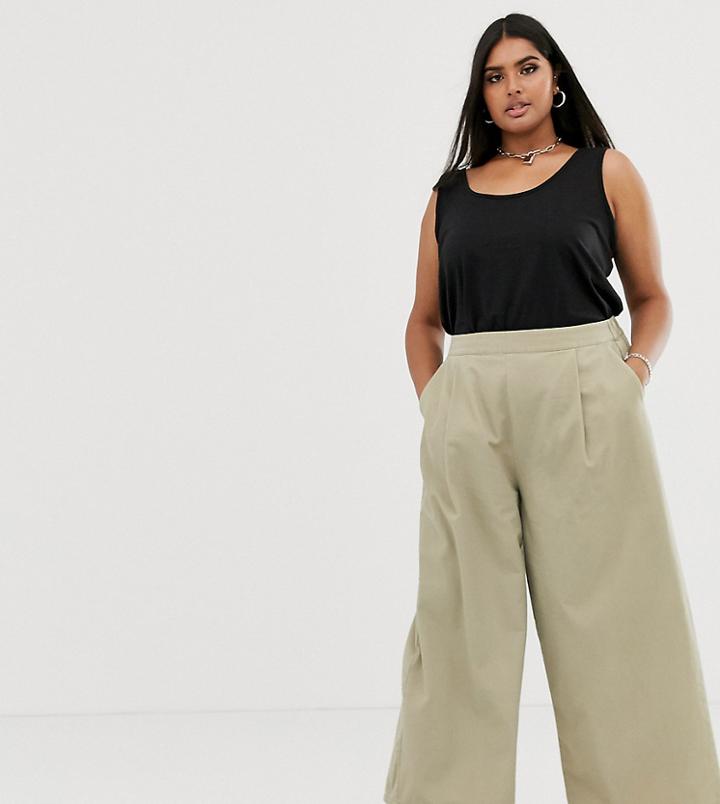 Asos Design Curve Easy Wide Leg Canvas Pants With Elasticated Back-stone