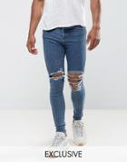 Jaded London Super Skinny Jeans In Mid Blue With Knee Rips - Blue