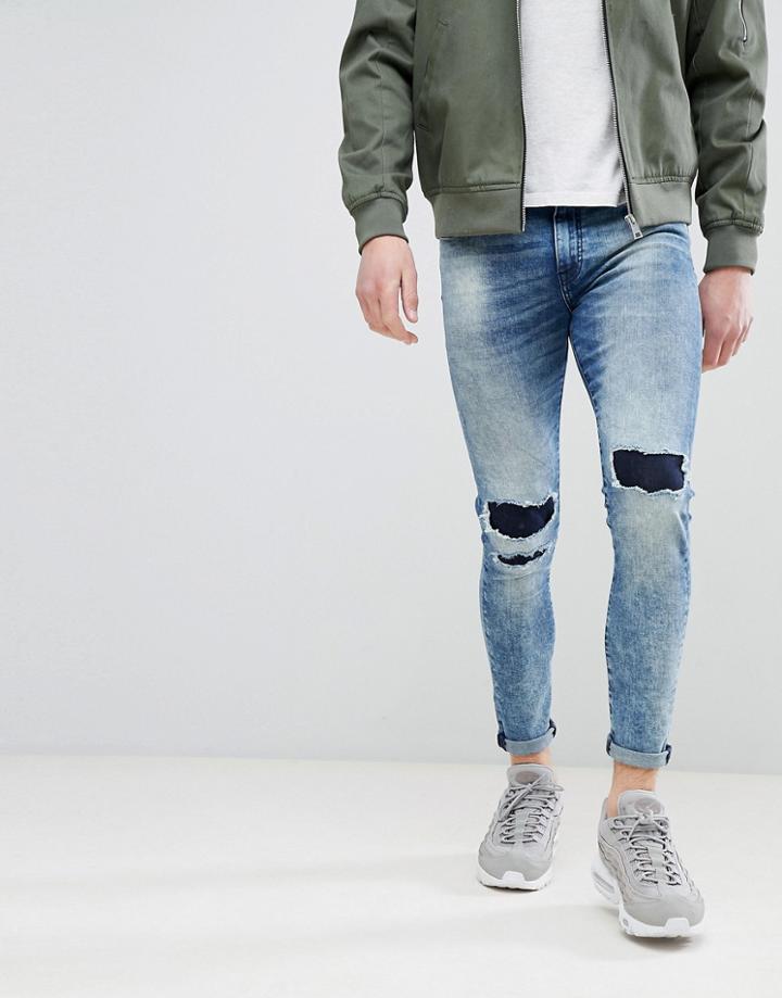Good For Nothing Muscle Fit Jeans With Knee Repaired Rips - Blue