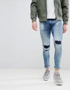 Good For Nothing Muscle Fit Jeans With Knee Repaired Rips - Blue